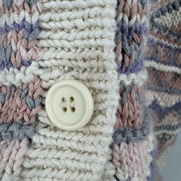 Vtg Marsh Landing Hand Knit Cardigan M Pastel Aztec 80s Ramie Cotton Sweater - Picture 9 of 16